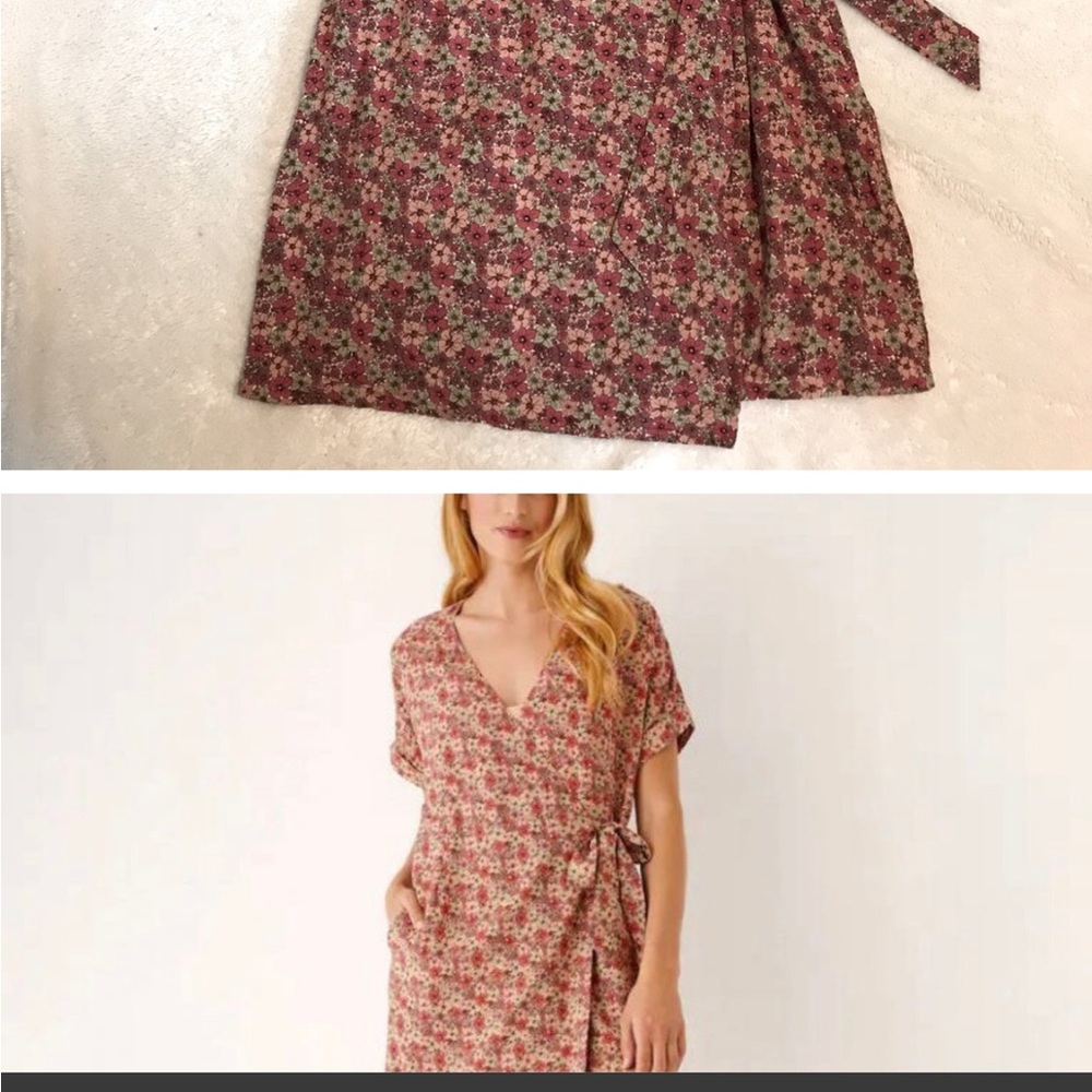 Frank and Oak wrap floral pink mini /midi dress size Medium